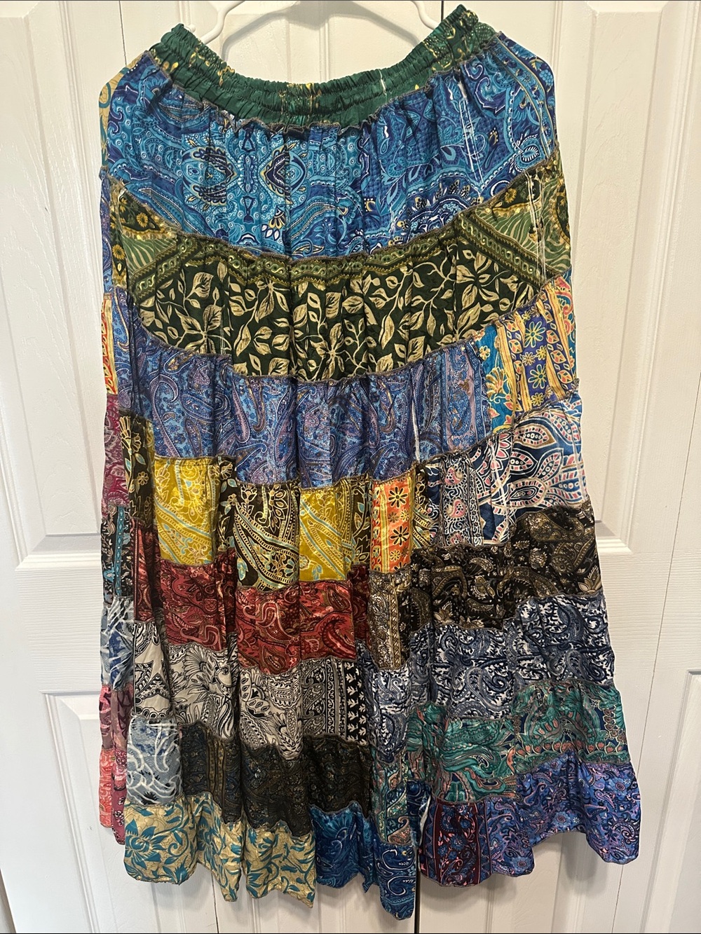 13. Boho Patchwork Sari Silk Maxi Skirt Festival Hippie Gypsy One Size India - Picture 3 of 3